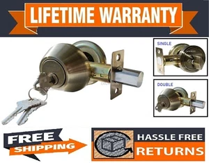 Juego de cerraduras de puerta constructor cerrojo simple/doble cilindro acabado bronce antiguo - Imagen 1 de 8