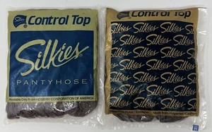 2 Pair Vintage Silkies Pantyhose Control Top Size LARGE Taupe Color Nylon Blend - Picture 1 of 5