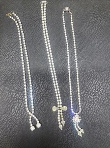 Lot Of 3 Vintage 80s Rhinestone Deco Style Necklaces Silver Tone Prom Cocktail - Picture 1 of 6