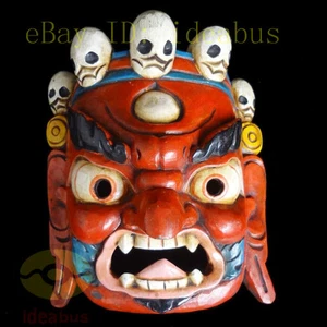 China Wood Hand Carved Painted Tibetan Buddhism NUO MASK Walldecor Art- Mahakala - Picture 1 of 9