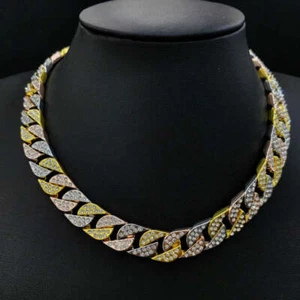 New Hip Hop Cuban Chain Iced Out Bling Necklace Men Women 15mm Width Chains Hiph - Picture 1 of 14