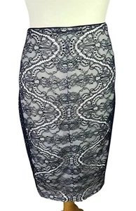 JACQUES VERT PENCIL SKIRT UK 24 BNWT OCCASIONAL FORMAL PLUS SIZE LACE NAVY - Picture 1 of 11
