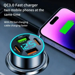 66W USB PD Car Charger, 4-Port Type-C QC 3.0 Fast Charger with Digital Display - Photo 1 sur 15