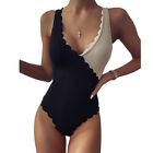 Damen Badeanzug Muschel Tiefer V-Ausschnitt Atmungsaktiv Badeanzug Colorblock