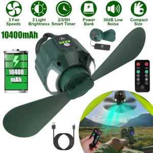 USB Rechargeable Camping Fan Portable Tent Ceiling Fans Remote Control LED Light - Picture 1 of 16