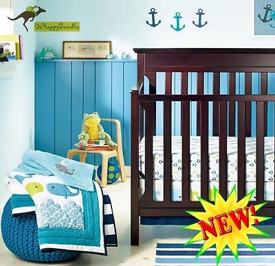 New Baby Boys 8 Pieces Whale Ocean Theme Cotton Nursery Bedding Crib Cot Sets • 130$