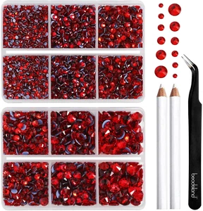 Hotfix Rhinestones, 6080PCS Light Red Rhinestones for Clothes Crafts Mixed 6 Siz - Picture 1 of 6