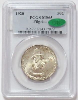 1920 PILGRIM SILVER 50c COMMEMORATIVE PCGS MINT STATE 65 CAC - Image 1 of 2