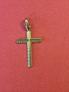 14K massives Gelbgold 1" + Diamantschliff kleines Kruzifix Kreuz Charm Anhänger. - Bild 1 von 10