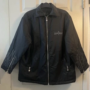 Vintage No Fear Jacket Black Size Large Embroidered Stitched Flames Quilt Lined - Picture 1 of 9