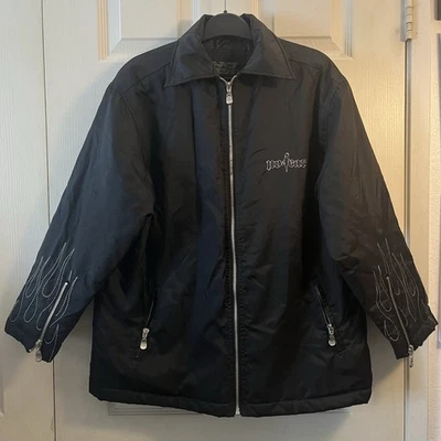 Chaqueta De Colección No Fear Negra Talla Grande Bordada Cosida Llamas Edredón Forrado Foto 1 de 4