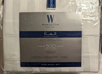 Juego de sábanas WAMSUTTA Pimacott 500 TC BLANCO Damasco Rayas King DESCONTINUADO DIFÍCIL DE ENCONTRAR Foto 1 de 4