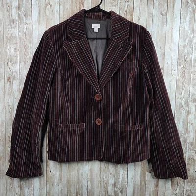 Chaqueta Blazer Para Mujer CASLON Terciopelo Talla Grande Marrón Multicolor Rayas Cuello Foto 1 de 4