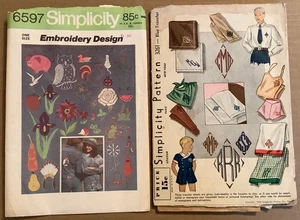 (2 MUSTER) 1974 Simplicity #6597 Stickerei 1939 #3261 blau Transfer - Bild 1 von 2