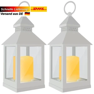 2x Flammenspiel-Laterne mit LED Kerze Deko Hänge-Lampe Garten Leuchte Windlicht - Bild 1 von 10