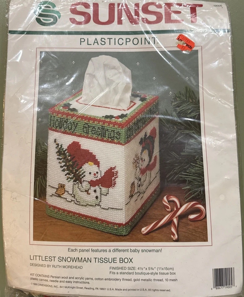 1990 Dimensions Sunset 19005 Plasticpoint Littlest muñeco de nieve kit de caja de pañuelos EE. UU. Foto 1 de 4