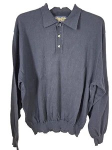 Brooks Brothers Men's 100% Cotton 1/4 Button Font Navy Blue Sweater Size Large - Picture 1 of 6