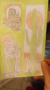 Western Scene Wolf / Cactus 🌵 Drawing - Picture 1 of 1