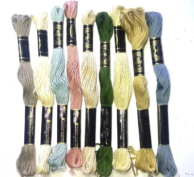 VTG. DMC LOT OF 9 EMBROIDERY THREADS 8.7 YDS ASSORTED COLORS CROSS STITCH - Image 1 of 4
