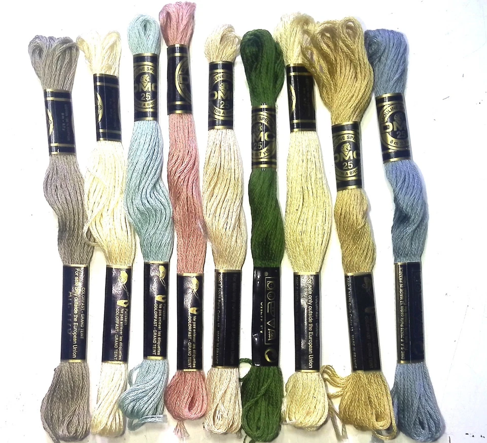 VTG. DMC LOT OF 9 EMBROIDERY THREADS 8.7 YDS ASSORTED COLORS CROSS STITCH - Image 1 of 4