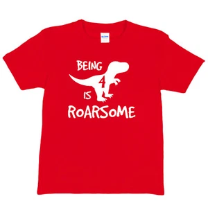 Kids T-shirt Dinosaur Roarsome Age 4 Happy 4th Birthday Funny Present Gift  - Picture 1 of 8