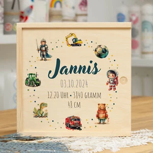 meinkerzenshop® Erinnerungskiste Erinnerungsbox JANNIS Geschenk zur Geburt Baby - Bild 1 von 4