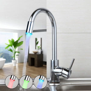 US LED Kitchen Sink Bathroom Basin Swivel Mixer Faucet Single Handle Hole Taps - Picture 1 of 9