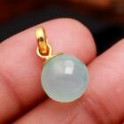 Natural Aqua Chalcedony Gold Plated 925 Sterling Silver Briolette Ball Pendant
