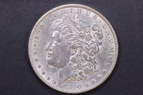 1890 Morgan Silver Dollar, About UN-Circulated Coin, Large Store Sale #13566 Cover