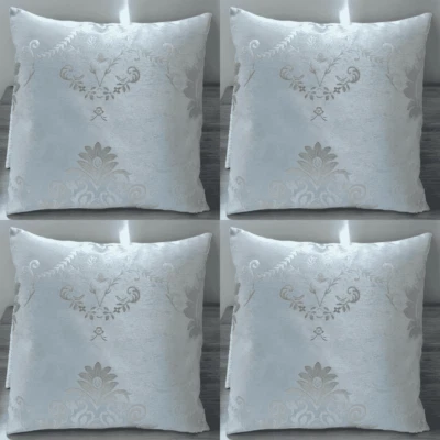 Cushion Covers Blush Pink - Set of 4 Tint Blue Scandi Damask Flower 18X18" 45cm - Image 1 of 4