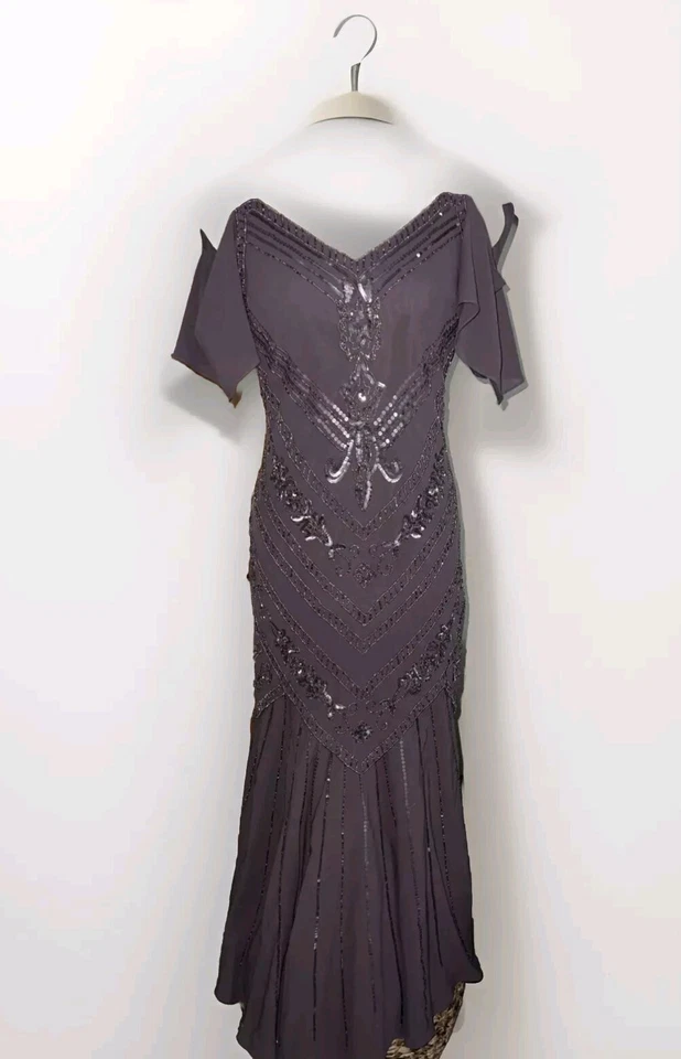 Midnight Velvet BEAUTIFUL Cocktail Sequinned Beaded Maxi Dress Dusty Purple M - Image 1 of 4