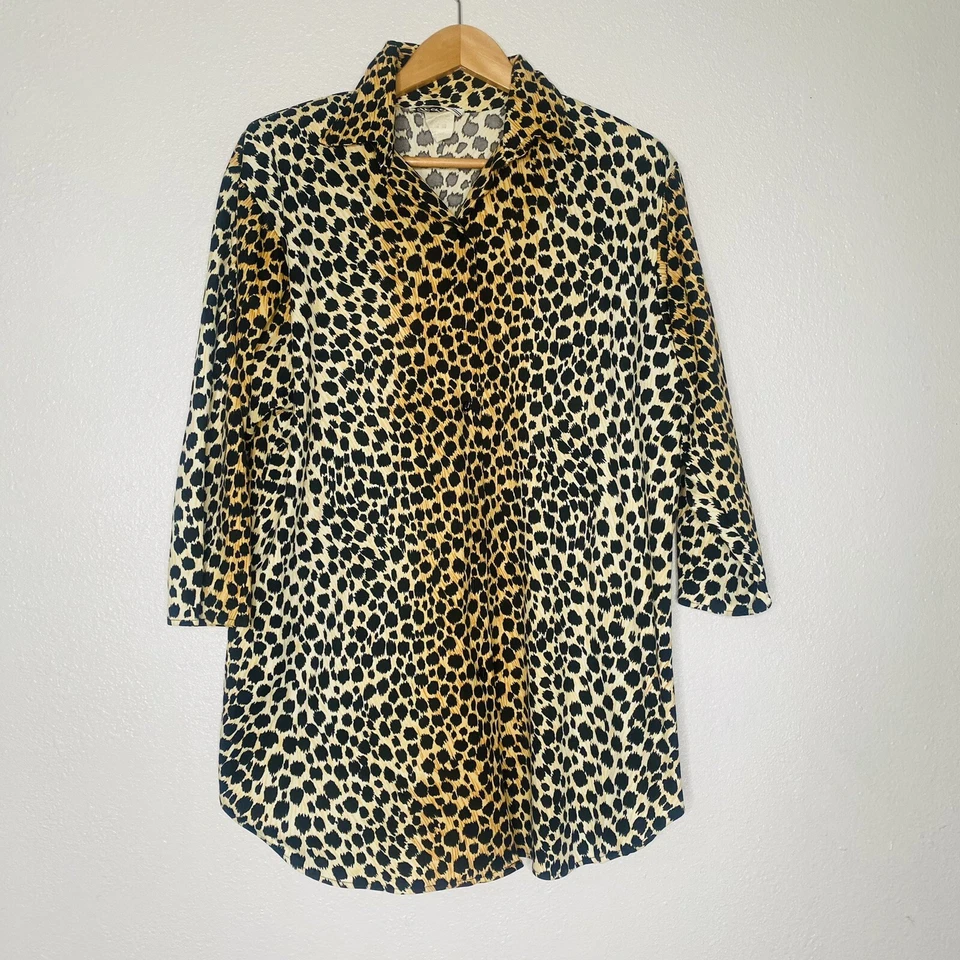 Teddi of California BLUSA LEOPARDO TÚNICA MANGA 3/4 botón delantero talla 10 de colección años 80 Foto 1 de 4