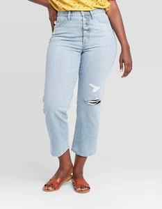 Pantalones de mezclilla rectos vintage para mujer - hilo universal - lavado ligero - 18 - S447 - Imagen 1 de 5