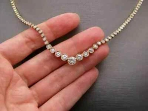 Collar de tenis redondo de diamantes simulados de 12 quilates para mujer con chapado en oro amarillo de 18" de 14 quilates - Imagen 1 de 7
