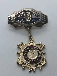 Vintage 1940er Emaille patriotisch Herzausschnitt Anstecknadel New York City Homefront - Bild 1 von 3