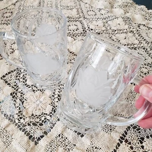 2 MIKASA Rose Pearl 12 oz Crystal Clear Mugs w/Frosted Roses Both Sides Beer - Picture 1 of 18