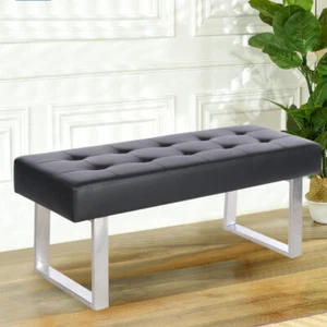 Chesterfield PU Dining Bench Long Chair Seat Reception Bedroom Chrome Legs Stool - Picture 1 of 10
