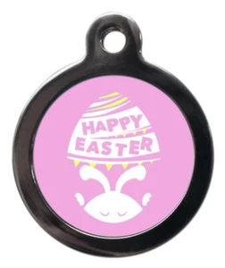 Pet ID tag - Easter pink picture dog & cat tag 32mm or 24mm personalised - Picture 1 of 2