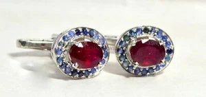 Natural Ruby & Blue Sapphire Gemstone with 925 Sterling Silver Cufflink #2530 - Picture 1 of 3