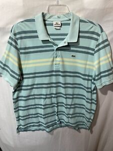 Lacoste Mens Striped Mint Green Polo Sport Shirt Size Sz 7 U.S. Large Lrg L 