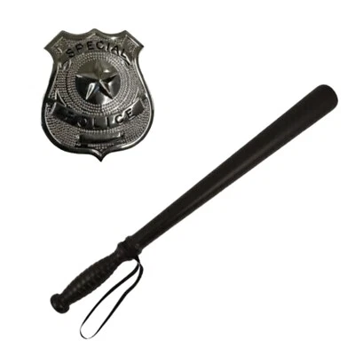 Kids POLICEMAN PLASTIC TRUNCHEON + BADGE Boys Officer Halloween Fancy Dress Set - Image 1 of 4