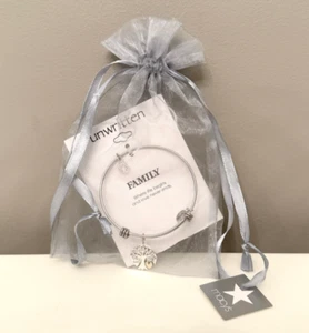 UNWRITTEN FAMILY STAINLESS STEEL SILVER PLATED CHARM ADJUSTABLE BRACELET NWT - Picture 1 of 10