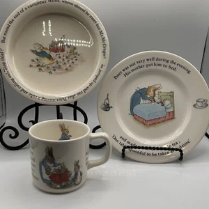 Beatrix Potter Porringer Bowl Mug & Plate Child’s Set by Wedgwood - Picture 1 of 5