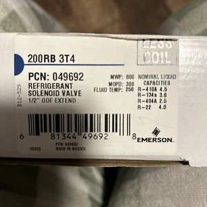 Emerson 200RB 3T4 Refrigerant Solenoid Valve 1/2" ODF Extend - NEW - Picture 1 of 2