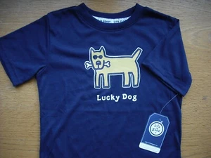 Boys/Girls NWT Life is Good T-Shirt "LUCKY DOG" Navy Blue Dog w/Bone Sz:5 - Picture 1 of 2