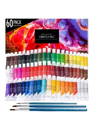 CRAFTS 4 ALL Acrylic Paint Set 60 x 12ml Tubes Premium Crafts 4 You Sealed Box Christmas Gift