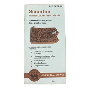 USGS Topographic Map 1986 Survey 30"x60" PA, NJ Scranton 41075-A1-TM-100 - Picture 1 of 4