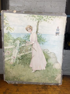 "Acuarela vintage MUJER con fondo FARO 24"" X 20 3/4" - Imagen 1 de 15