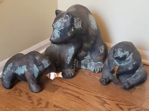 VTG Signed SET Tony Evans Raku Pottery Green Grizzly Bears Figurines/Sculptures - Picture 1 of 12