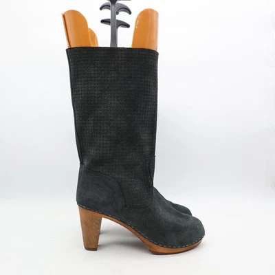 Botas de gamuza Sanita Runa para mujer talla 40 patrón media pantorrilla madera zueco tacón Foto 1 de 4
